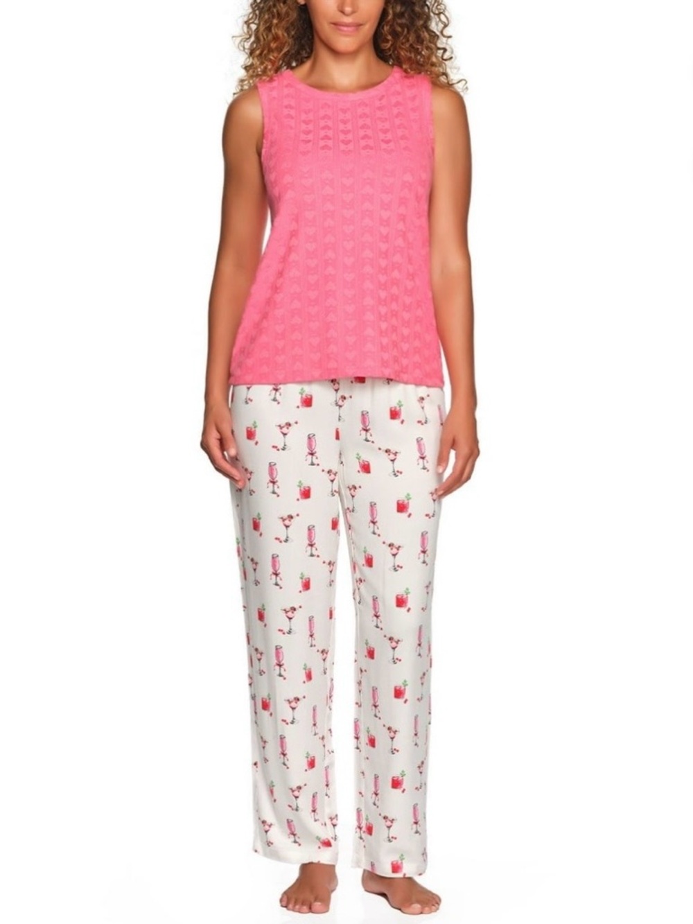 LOFT Pink Sleeveless Knit Pajama Top with White Printed Lounge Pants